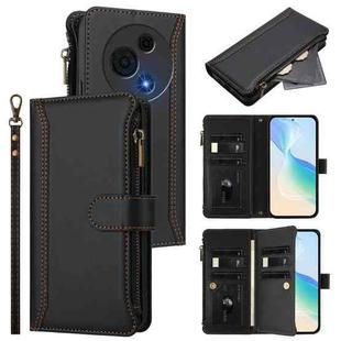 For TCL 60 NxtPaper Magnetic Closure 9 Card Slots Zipper Leather Case with Hand Strap(Black)
