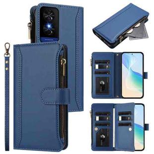 TCL 50 5G / 50 XE NxtPaper 5G Magnetic Closure 9 Card Slots Zipper Leather Case with Hand Strap(Dark Blue)