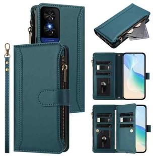 TCL 50 5G / 50 XE NxtPaper 5G Magnetic Closure 9 Card Slots Zipper Leather Case with Hand Strap(Dark Green)