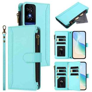 TCL 50 5G / 50 XE NxtPaper 5G Magnetic Closure 9 Card Slots Zipper Leather Case with Hand Strap(Mint Green)