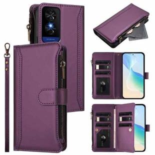 TCL 50 5G / 50 XE NxtPaper 5G Magnetic Closure 9 Card Slots Zipper Leather Case with Hand Strap(Purple)