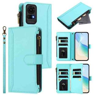 For sTCL 50 LE 5G / K23 / K24 Magnetic Closure 9 Card Slots Zipper Leather Case with Hand Strap(Mint Green)