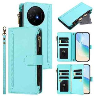 For TCL 50 XL / 50 XL NxtPaper 5G Magnetic Closure 9 Card Slots Zipper Leather Case with Hand Strap(Mint Green)