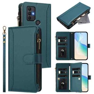 For TCL 305 / 306 / 30 SE Magnetic Closure 9 Card Slots Zipper Leather Case with Hand Strap(Dark Green)