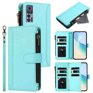 For TCL 30 4G / 5G / 30+ Magnetic Closure 9 Card Slots Zipper Leather Case with Hand Strap(Mint Green)
