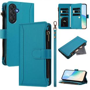 For Samsung Galaxy M55 / C55 5G Magnetic Closure 9 Card Slots Zipper Leather Case with Hand Strap(Turquoise)