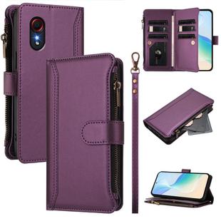 For Samsung Galaxy XCover 5 Magnetic Closure 9 Card Slots Zipper Leather Case with Hand Strap(Purple)
