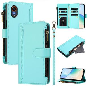 For Samsung Galaxy XCover 7 Magnetic Closure 9 Card Slots Zipper Leather Case with Hand Strap(Mint Green)