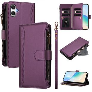 For Samsung Galaxy A06 4G / 5G Magnetic Closure 9 Card Slots Zipper Leather Case with Hand Strap(Purple)
