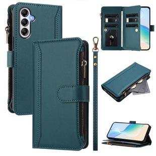For Samsung Galaxy A25 5G Magnetic Closure 9 Card Slots Zipper Leather Case with Hand Strap(Dark Green)