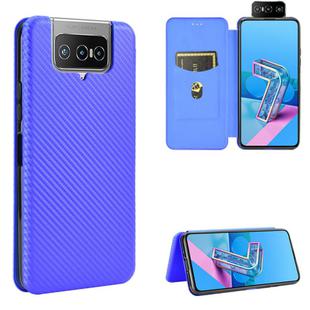 For Asus Zenfone 7 ZS670KS / Zenfone 7 Pro ZS671KS Carbon Fiber Texture Horizontal Flip TPU + PC + PU Leather Case with Card Slot & Lanyard(Blue)