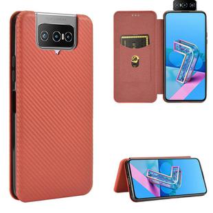 For Asus Zenfone 7 ZS670KS / Zenfone 7 Pro ZS671KS Carbon Fiber Texture Horizontal Flip TPU + PC + PU Leather Case with Card Slot & Lanyard(Brown)