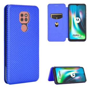 For Motorola Moto G9 / G9 Play Carbon Fiber Texture Horizontal Flip TPU + PC + PU Leather Case with Card Slot & Lanyard(Blue)