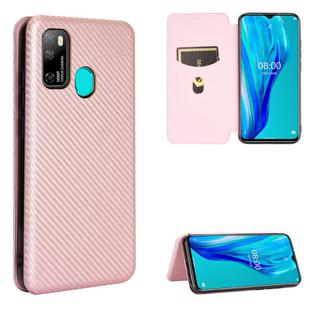 For Ulefone Note 9P Carbon Fiber Texture Horizontal Flip TPU + PC + PU Leather Case with Card Slot & Lanyard(Pink)