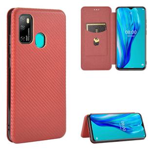 For Ulefone Note 9P Carbon Fiber Texture Horizontal Flip TPU + PC + PU Leather Case with Card Slot & Lanyard(Brown)