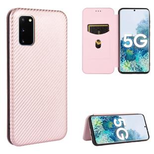 For Samsung Galaxy S20 FE 5G / 4G & S20 Lite Carbon Fiber Texture Horizontal Flip TPU + PC + PU Leather Case with Card Slot & Lanyard(Pink)