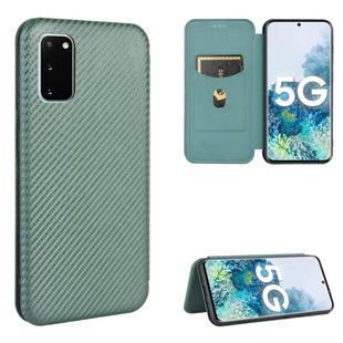 For Samsung Galaxy S20 FE 5G / 4G & S20 Lite Carbon Fiber Texture Horizontal Flip TPU + PC + PU Leather Case with Card Slot & Lanyard(Green)