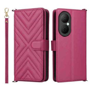 For Huawei Enjoy 80 4G Multifunctional 6-Card Slots Leather Phone Case with Wrist Strap(Rose Red)