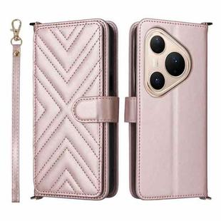 For Huawei Pura 80 Pro 5G / 80 Pro+ 5G Multifunctional 6-Card Slots Leather Phone Case with Wrist Strap(Pink)