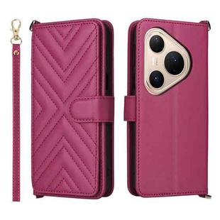 For Huawei Pura 80 Pro 5G / 80 Pro+ 5G Multifunctional 6-Card Slots Leather Phone Case with Wrist Strap(Rose Red)
