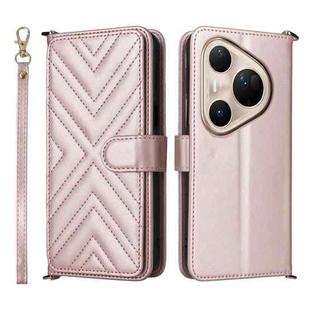 For Huawei Pura 80 Ultra 5G Multifunctional 6-Card Slots Leather Phone Case with Wrist Strap(Pink)