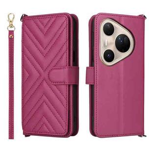 For Huawei Pura 80 Ultra 5G Multifunctional 6-Card Slots Leather Phone Case with Wrist Strap(Rose Red)
