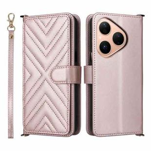 For Huawei Pura 80 5G Multifunctional 6-Card Slots Leather Phone Case with Wrist Strap(Pink)