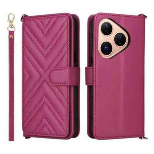 For Huawei Pura 80 5G Multifunctional 6-Card Slots Leather Phone Case with Wrist Strap(Rose Red)
