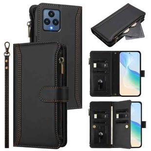 For T-Mobile REVVL 6 / 6x Magnetic Closure 9 Card Slots Zipper Leather Case with Hand Strap(Black)