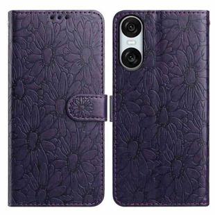 For Sony Xperia 10 VI Daisy Embossed Leather Phone Case(Dark Purple)