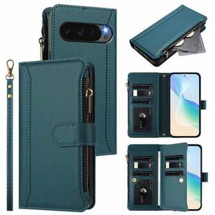 For Google Pixel 10 5G Global Magnetic Closure 9 Card Slots Zipper Leather Case with Hand Strap(Dark Green)