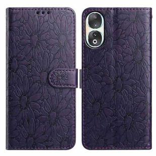 For Honor 90 Daisy Embossed Leather Phone Case(Dark Purple)