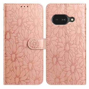 For Google Pixel 9a Daisy Embossed Leather Phone Case(Rose Gold)