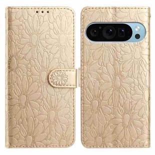 For Google Pixel 10 Pro Daisy Embossed Leather Phone Case(Gold)