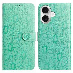 For iPhone 16 Plus Daisy Embossed Leather Phone Case(Green)