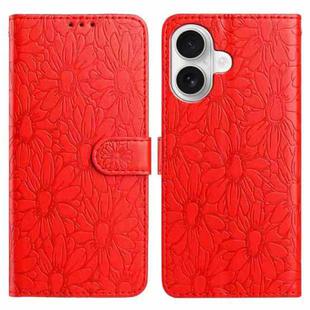 For iPhone 16 Daisy Embossed Leather Phone Case(Red)