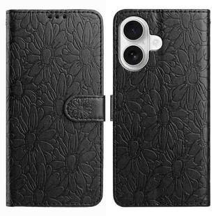 For iPhone 16 Daisy Embossed Leather Phone Case(Black)