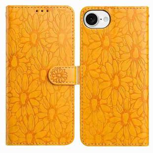 For iPhone 16e Daisy Embossed Leather Phone Case(Yellow)