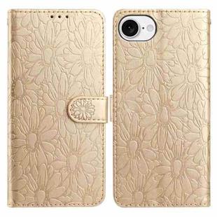 For iPhone 16e Daisy Embossed Leather Phone Case(Gold)