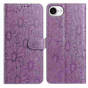 For iPhone 16e Daisy Embossed Leather Phone Case(Light Purple)