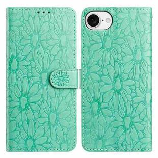 For iPhone 16e Daisy Embossed Leather Phone Case(Green)
