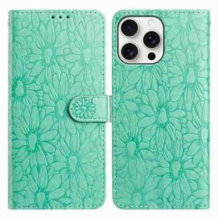 For iPhone 15 Pro Daisy Embossed Leather Phone Case(Green)