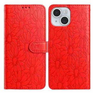 For iPhone 15 Plus Daisy Embossed Leather Phone Case(Red)