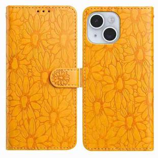 For iPhone 15 Plus Daisy Embossed Leather Phone Case(Yellow)