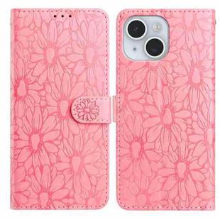 For iPhone 15 Plus Daisy Embossed Leather Phone Case(Pink)