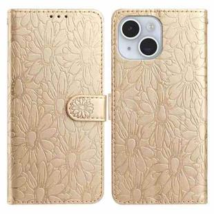 For iPhone 15 Plus Daisy Embossed Leather Phone Case(Gold)