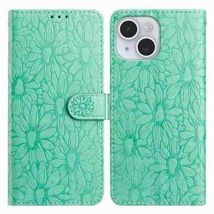 For iPhone 15 Plus Daisy Embossed Leather Phone Case(Green)