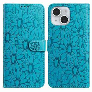 For iPhone 15 Plus Daisy Embossed Leather Phone Case(Blue)