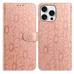 For iPhone 14 Pro Max Daisy Embossed Leather Phone Case(Rose Gold)