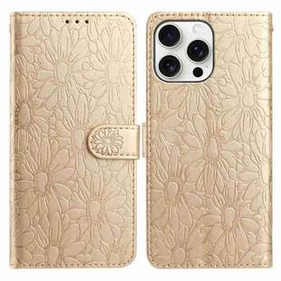 For iPhone 13 Pro Daisy Embossed Leather Phone Case(Gold)